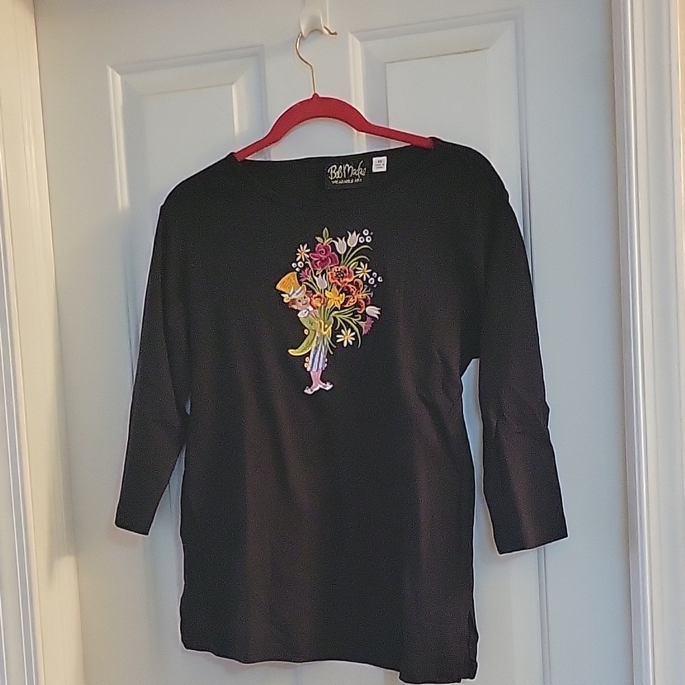 Bob Mackie Black Embroidered Top leprechaun  extra small